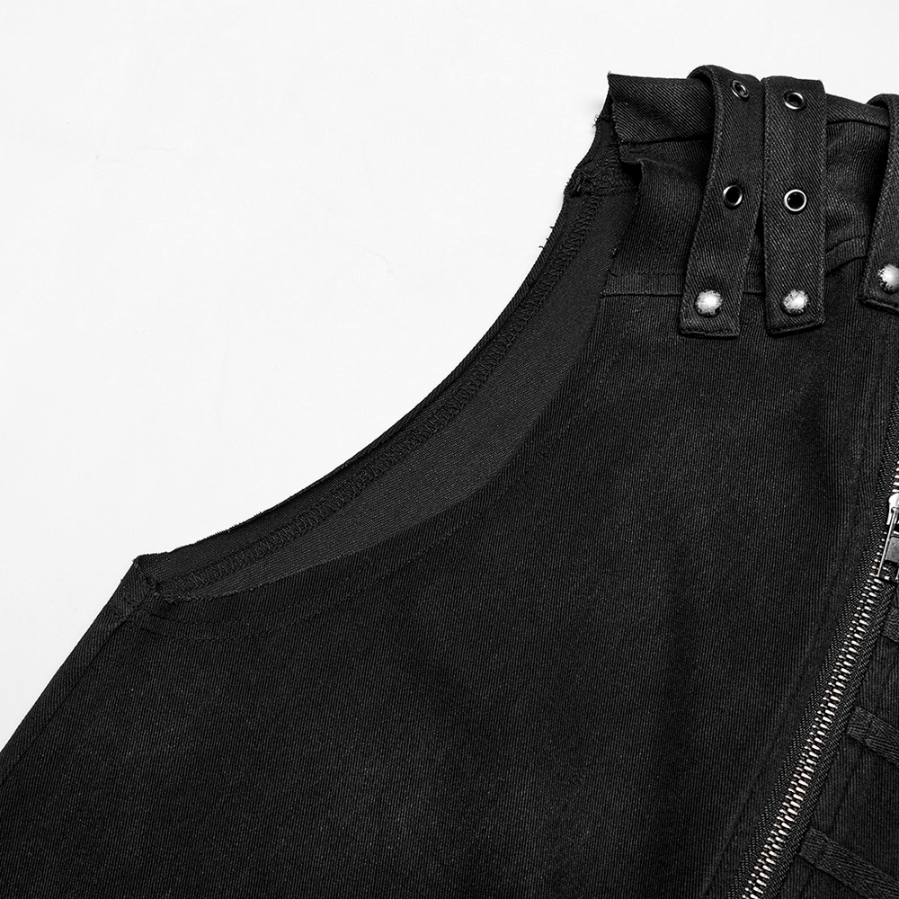Stylish Men's Black Vest with Oblique Zipper