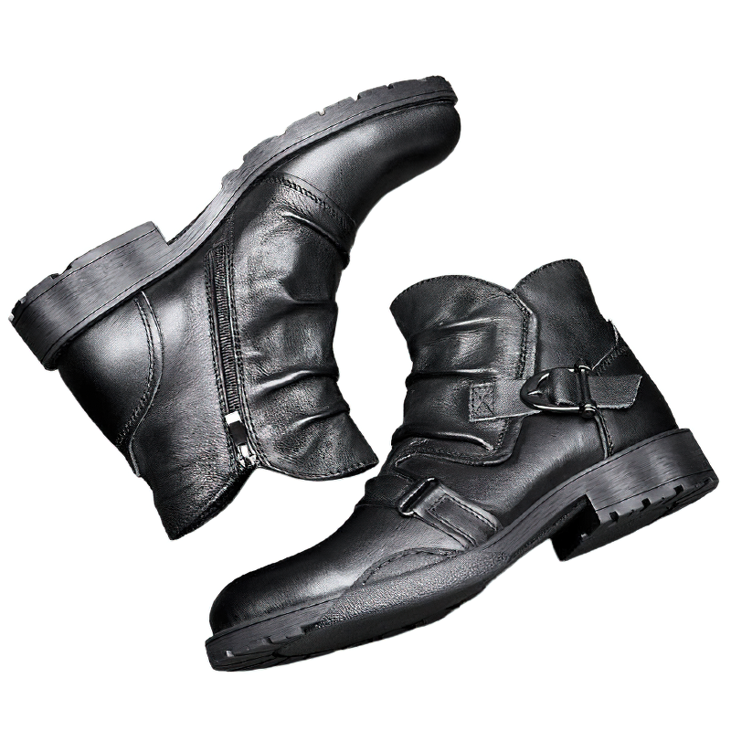 Stylish Men's Boots With Belt / Casual Footwear Of Full Grain Leather - HARD'N'HEAVY