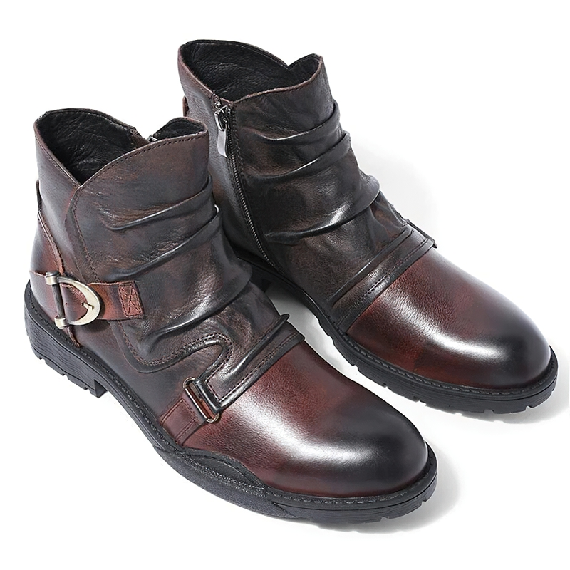 Stylish Men's Boots With Belt / Casual Footwear Of Full Grain Leather - HARD'N'HEAVY