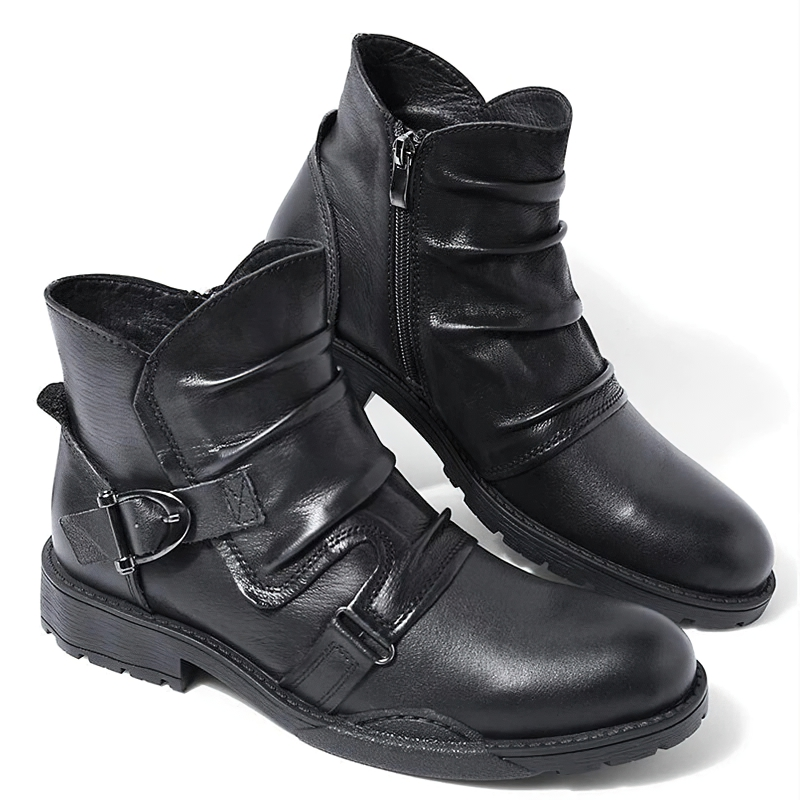 Stylish Men's Boots With Belt / Casual Footwear Of Full Grain Leather - HARD'N'HEAVY