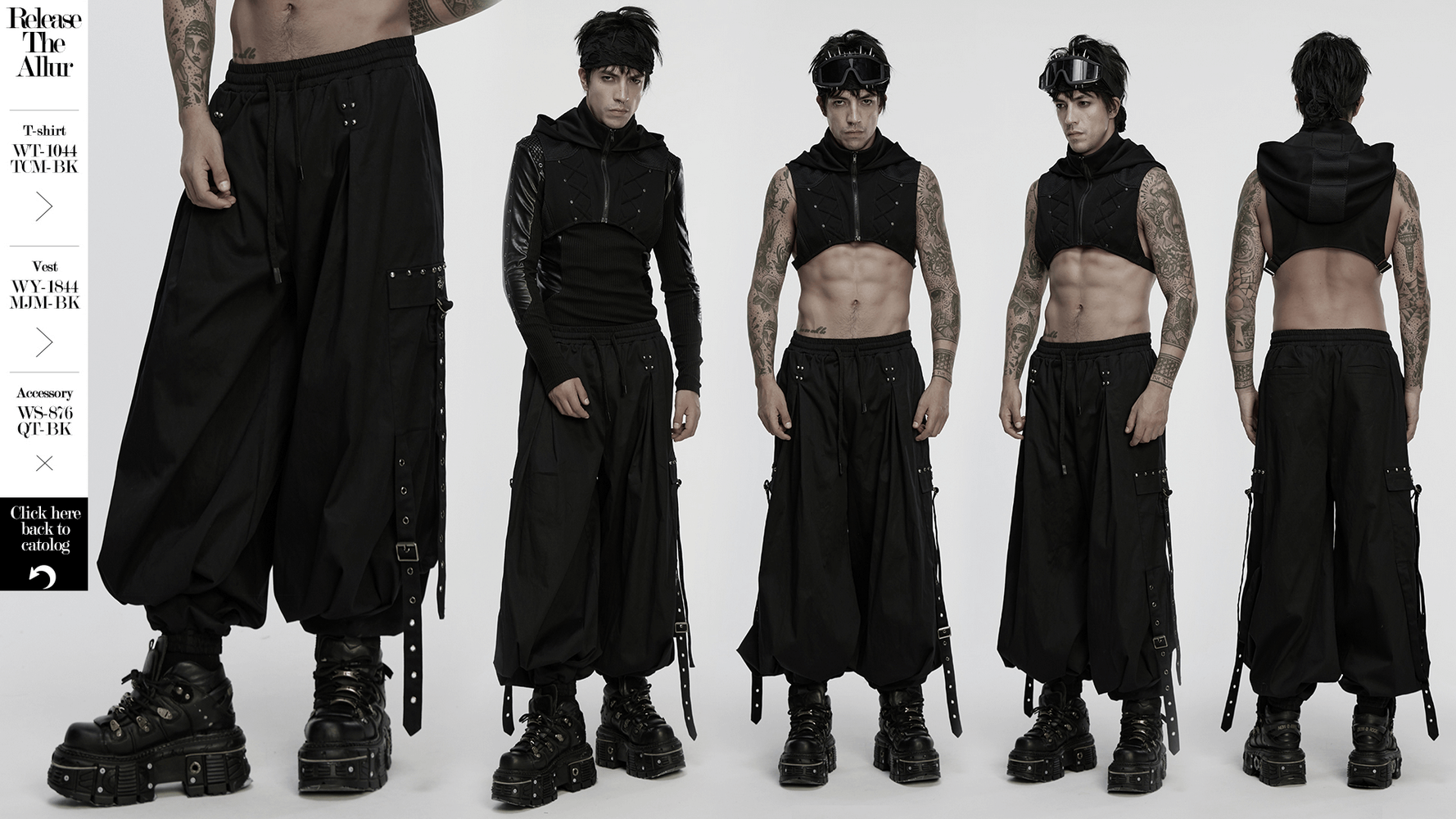 Stylish Men's Cyberpunk Loose Cargo Pants with Straps on model showcasing edgy streetwear style and functional details.