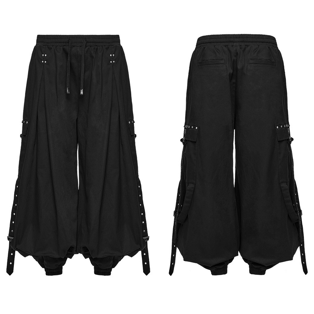 Stylish Men's Cyberpunk Loose Cargo Pants with Straps featuring a unique cuffed and layered design.