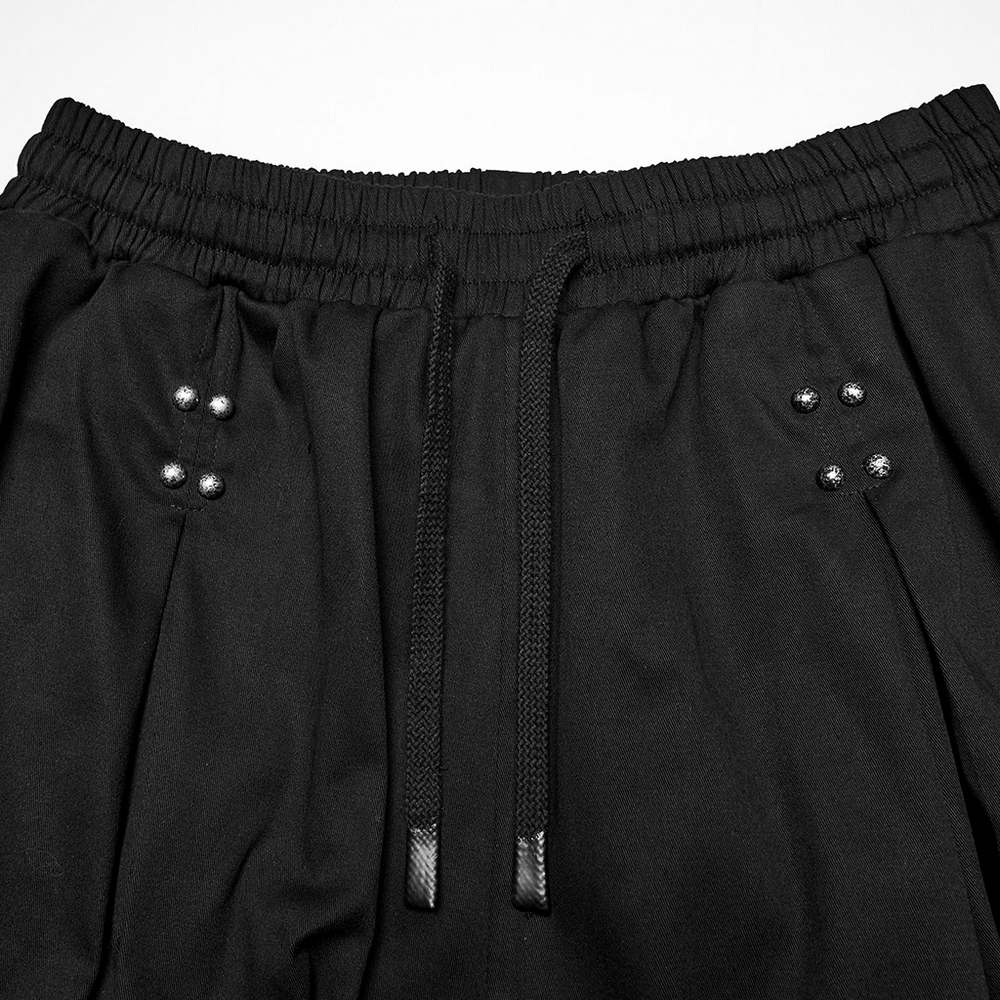 Stylish Men's Cyberpunk Loose Cargo Pants with Straps close-up of elastic waistband and pleats.