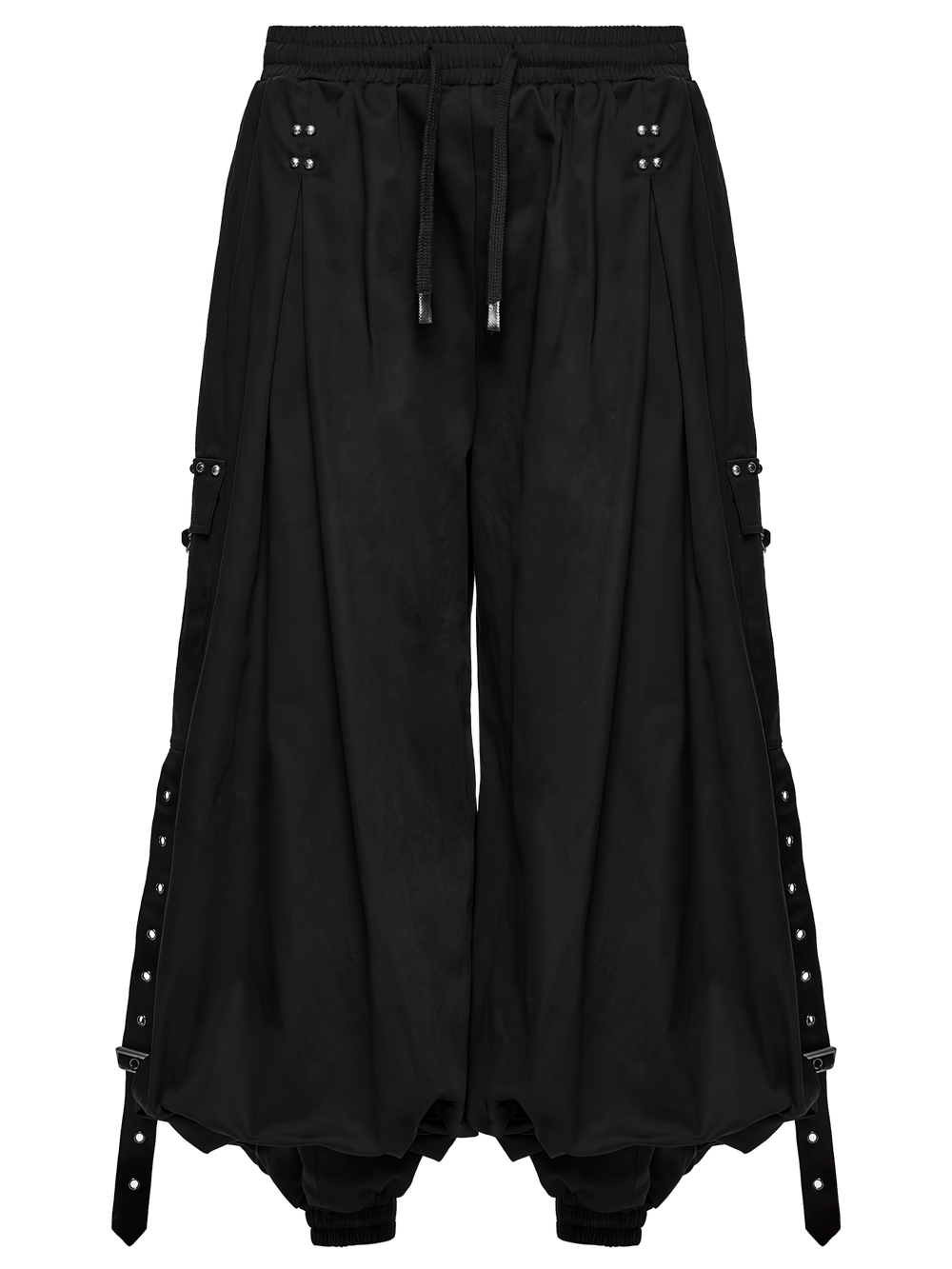 Stylish Men's Cyberpunk Loose Cargo Pants with Straps featuring a unique cuffed silhouette and adjustable details.