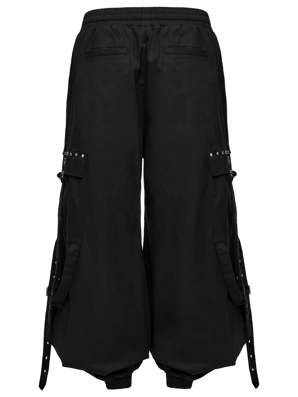 Stylish Men's Cyberpunk Loose Cargo Pants with Straps - Back view showcasing unique design and adjustable straps.