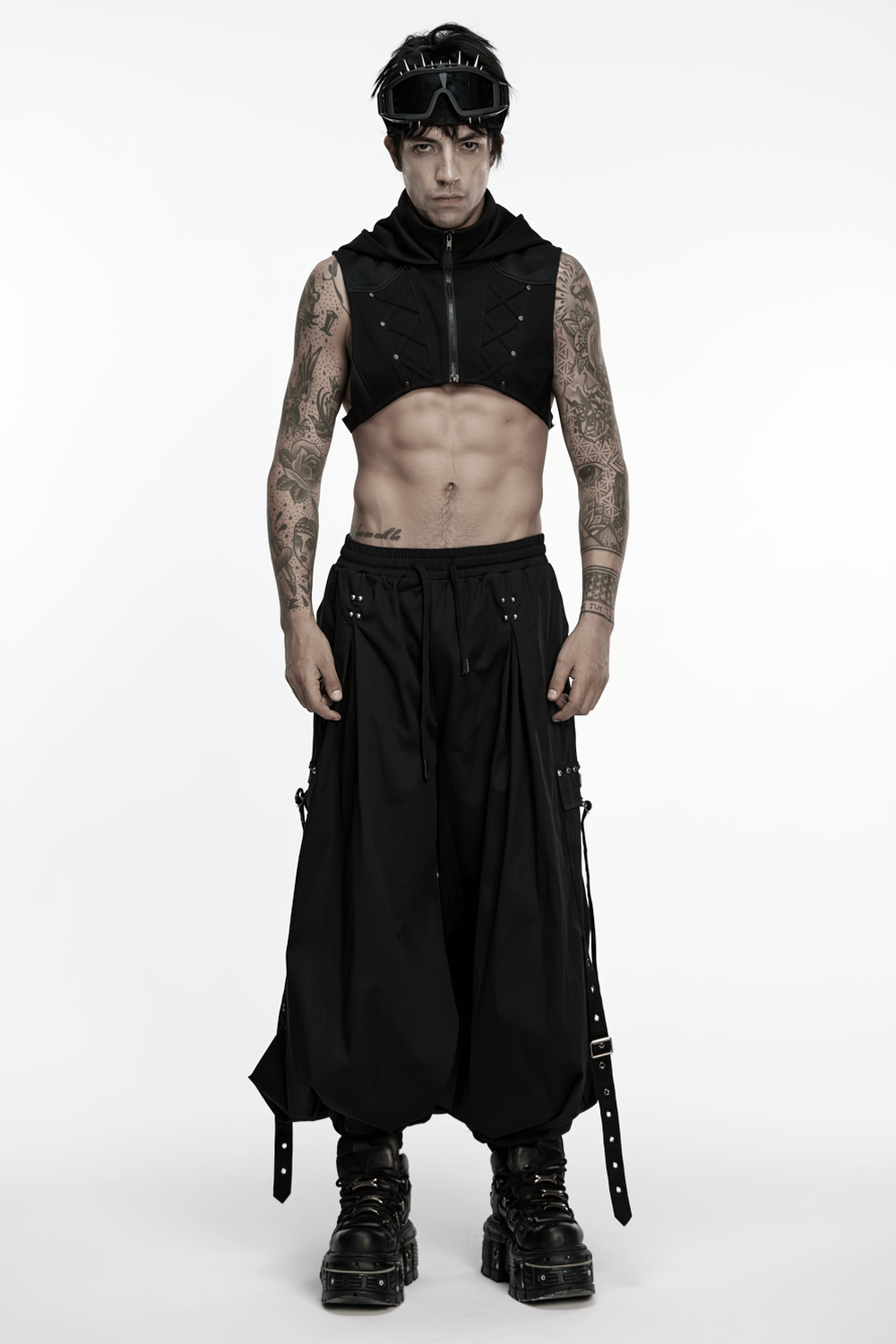 Stylish Men's Cyberpunk Loose Cargo Pants with Straps worn by a model showcasing edgy streetwear fashion.
