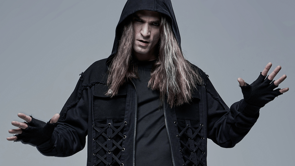 Stylish Men's Gothic Jacket with Lace-Up Front And Hood - HARD'N'HEAVY