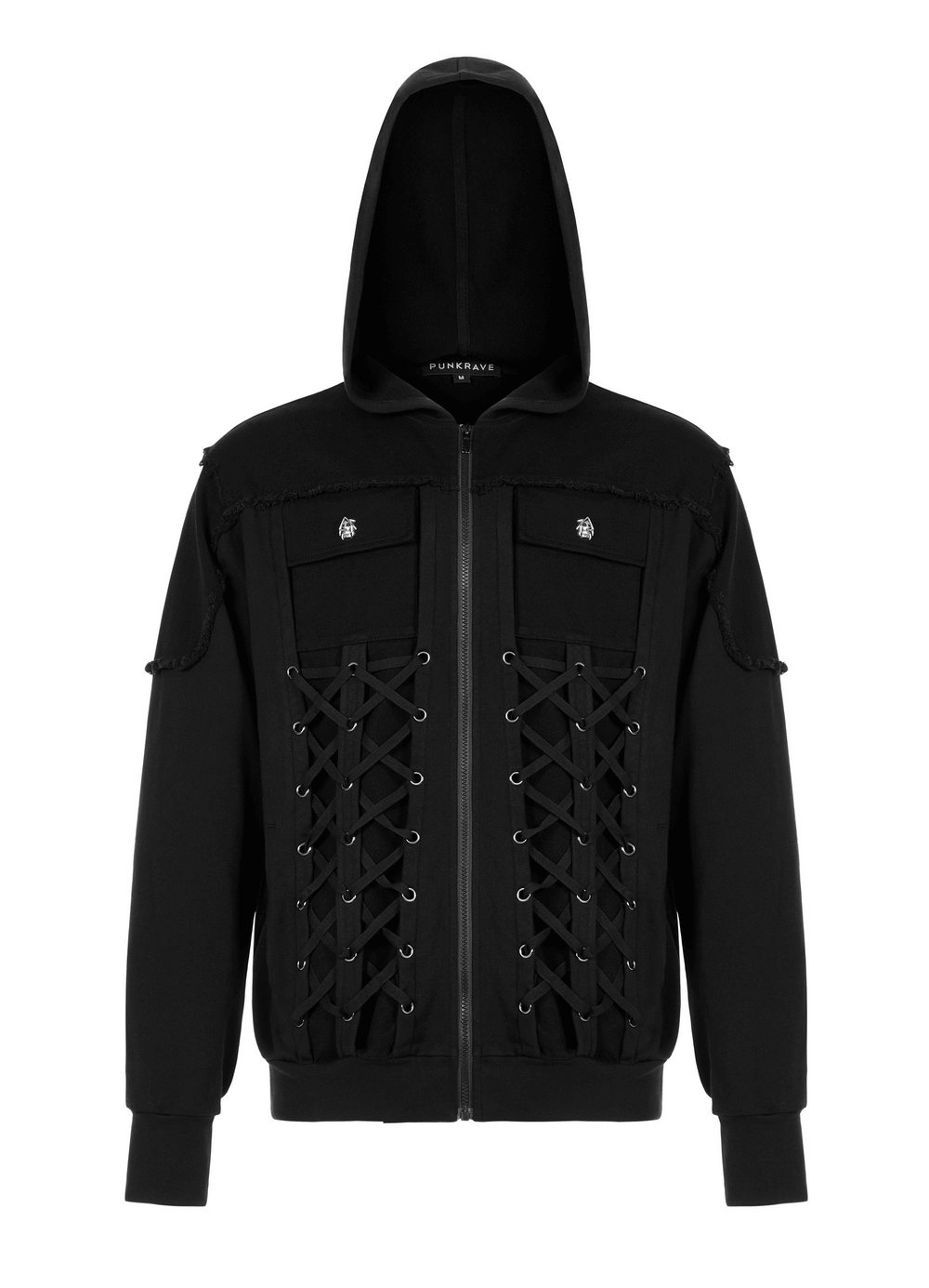 Stylish Men's Gothic Jacket with Lace-Up Front And Hood - HARD'N'HEAVY