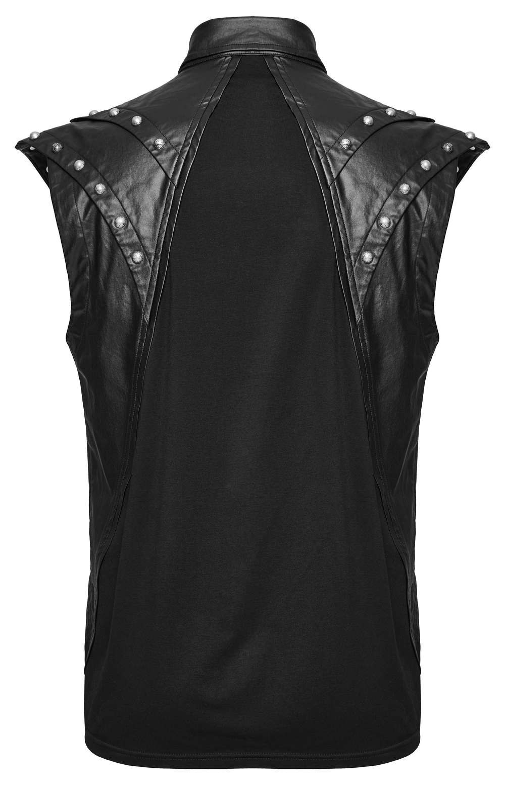 Stylish men's Gothic top featuring a studded leather back design and edgy sleeveless cut.