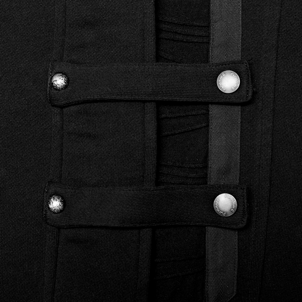 Close-up of rivet details and decorative loops on Men's Gothic Trench Coat, showcasing a stylish punk aesthetic.