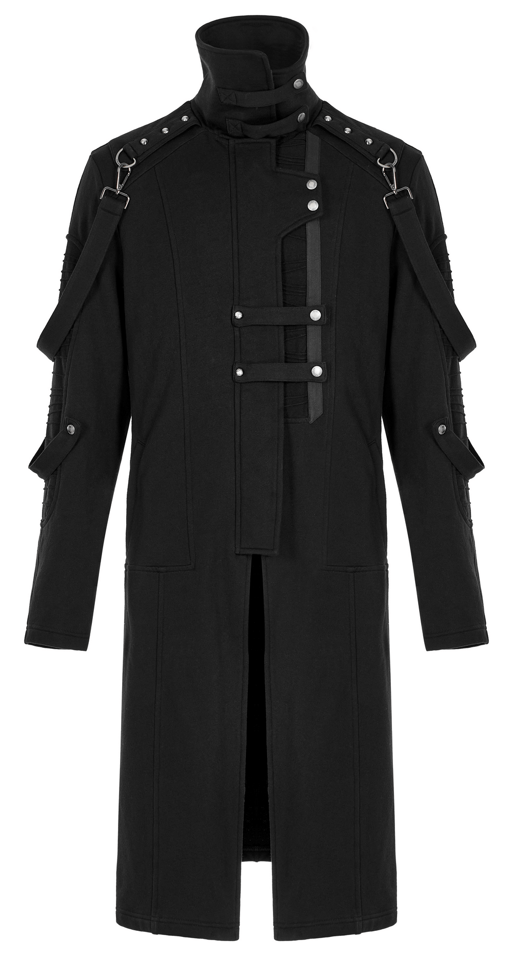 Stylish Men's Gothic Trench Coat With Asymmetric High Collar - HARD'N'HEAVY