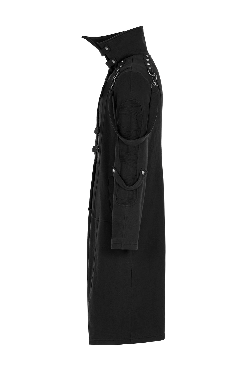 Stylish Men's Gothic Trench Coat With Asymmetric High Collar - HARD'N'HEAVY