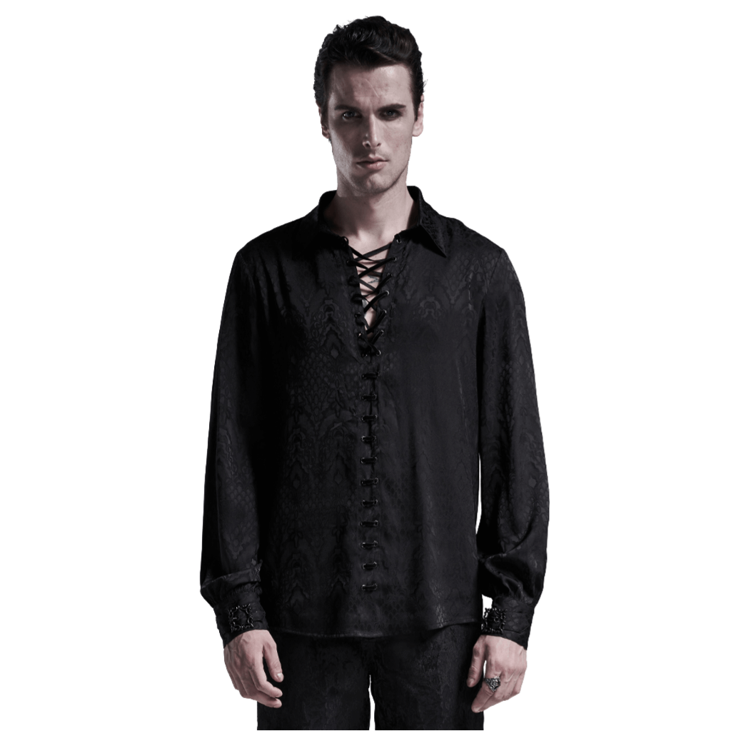 Stylish Men's Lace-Up Gothic Jacquard Shirt - HARD'N'HEAVY