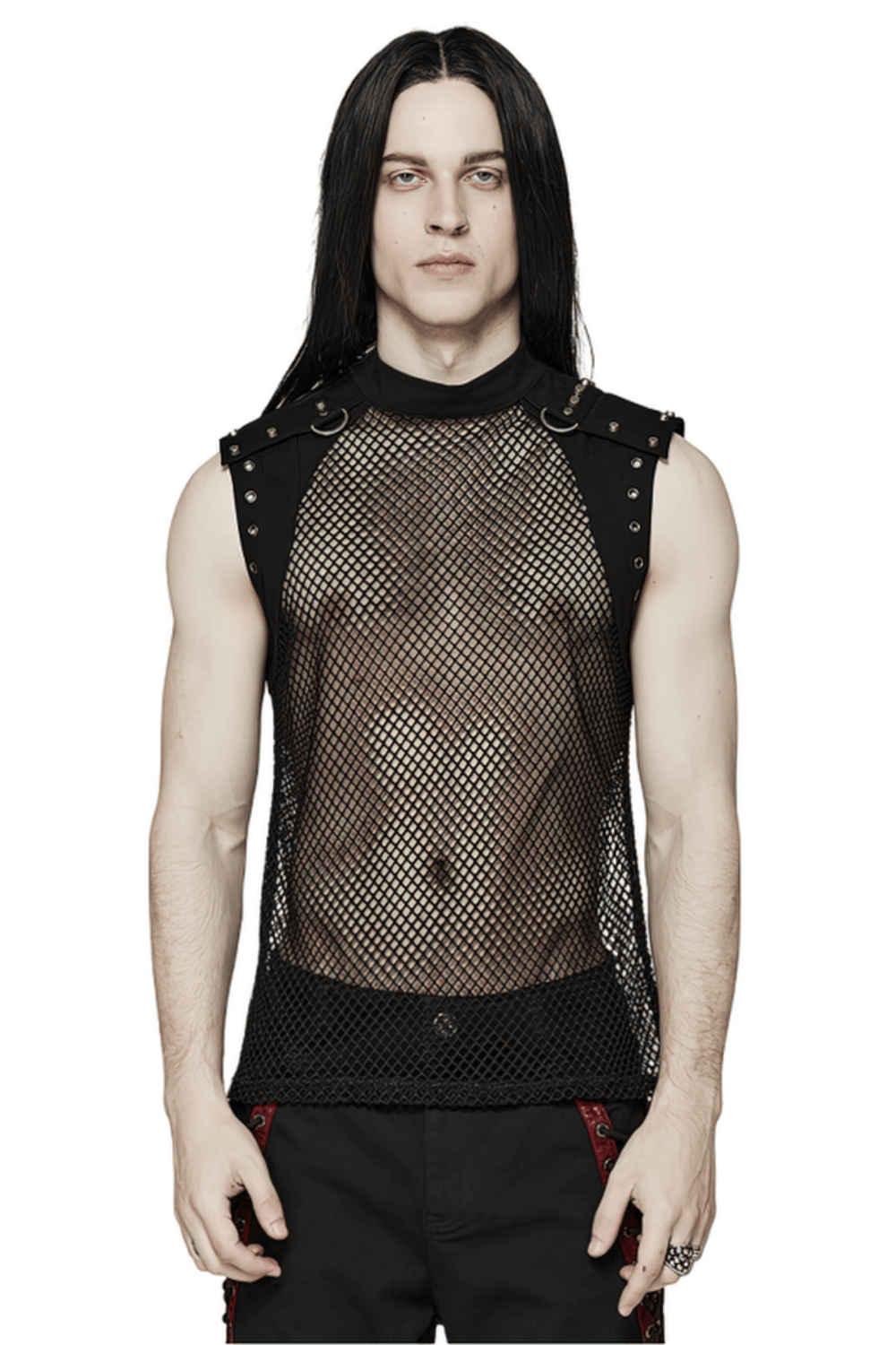 Stylish Men's Mesh Top in Punk Style with Denim Inserts