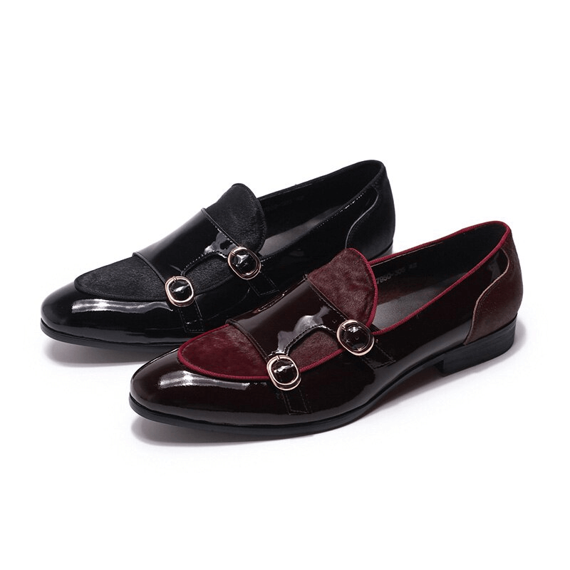 Stylish Men's Patent Leather Loafers / Casual Male Shoes With Double Buckle - HARD'N'HEAVY