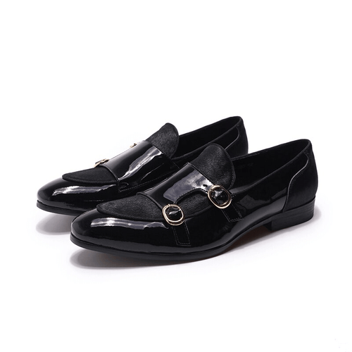 Stilvolle Herren-Loafer aus Lackleder / Freizeitschuhe für Herren mit doppelter Schnalle