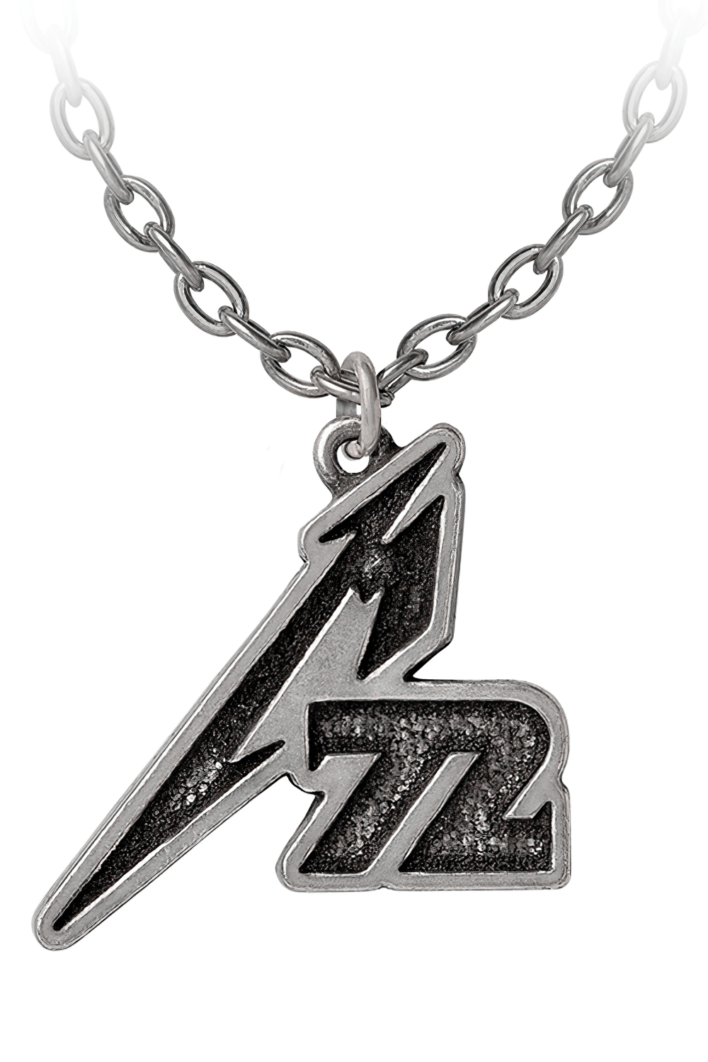 Metallica M72 pewter pendant on a chain, iconic heavy metal logo for true fans of the band.
