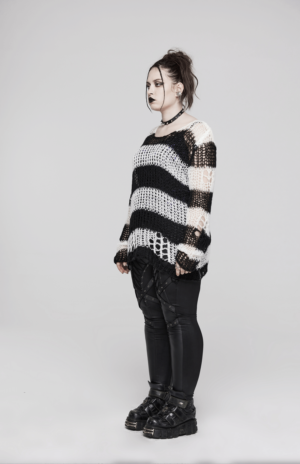 Stylish Mohair Striped Pullover with Irregular Holes