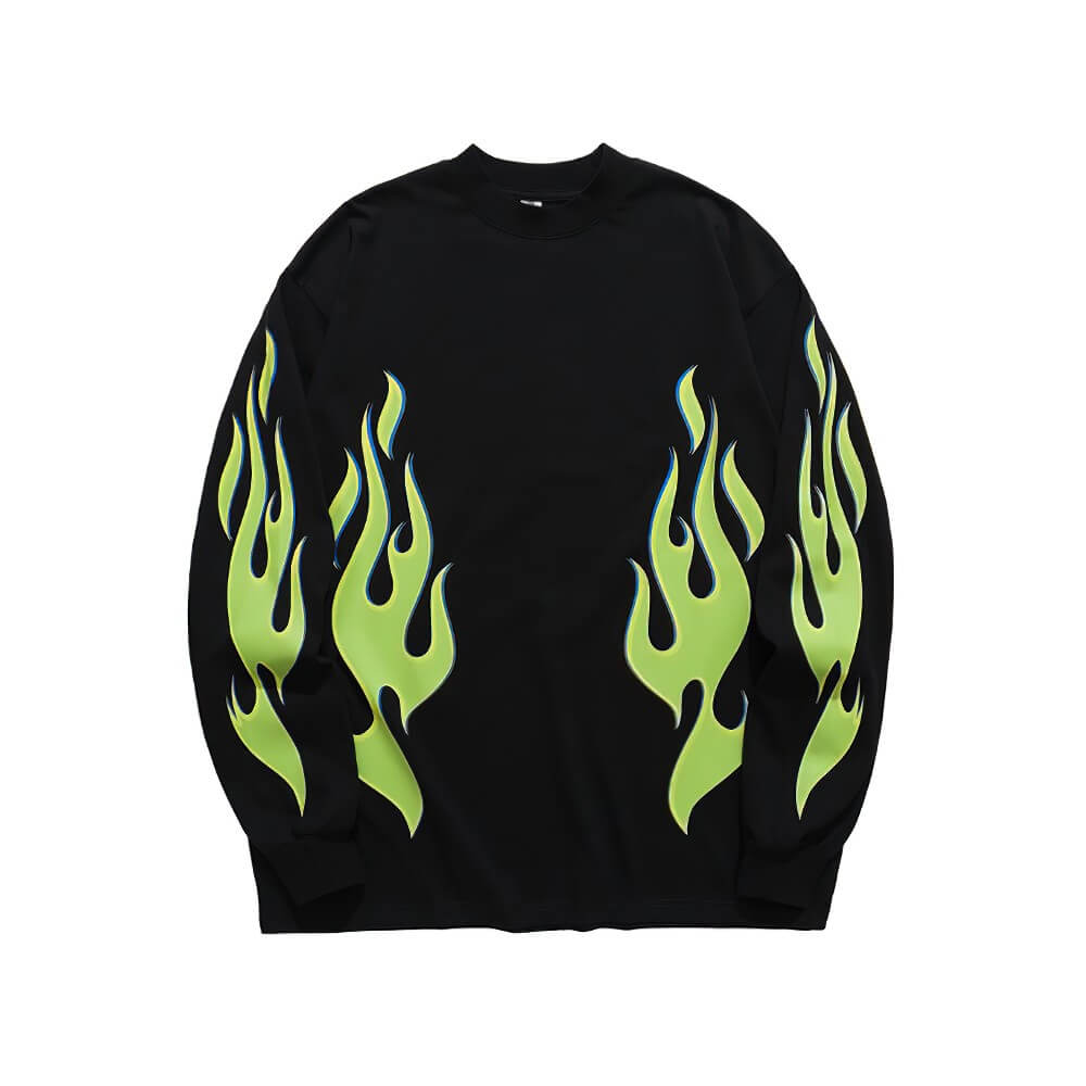 Stylish Oversize Long Sleeves Sweatshirt with Flame Print / Male Alternative Fashion - HARD'N'HEAVY