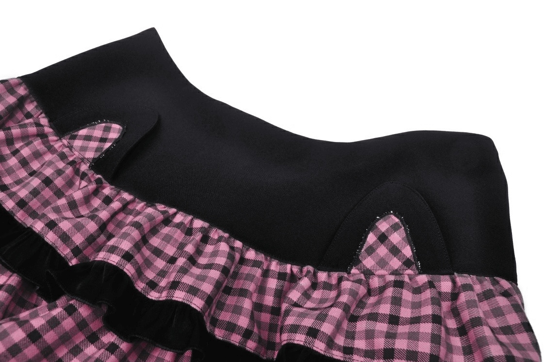 Stylish Plaid Ruffled Skirt with Paw Print Detail