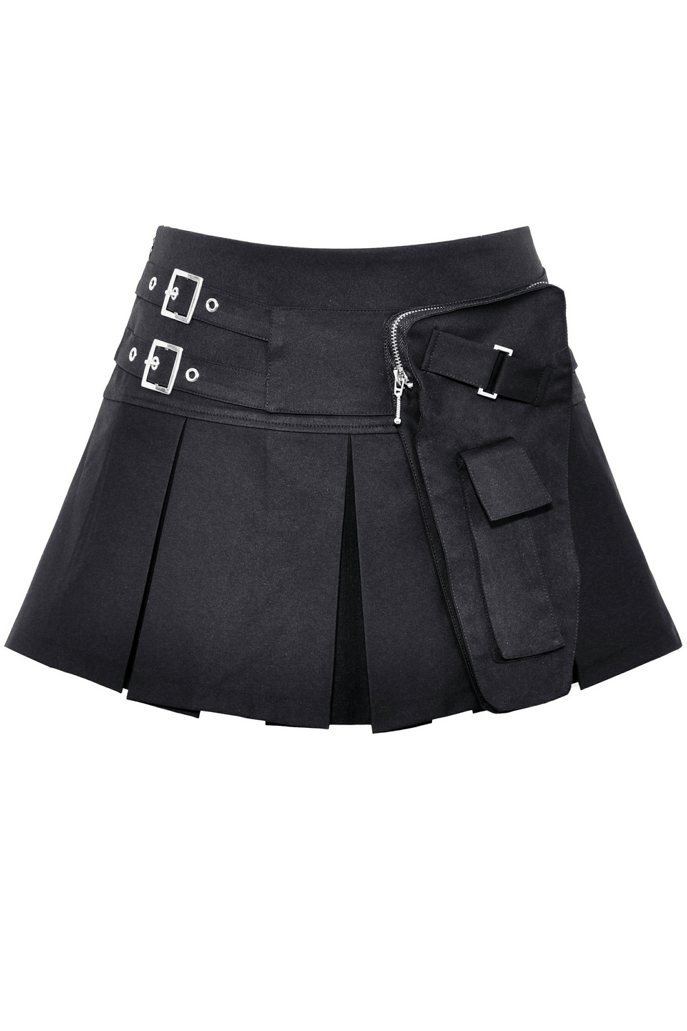 Stylish Pleated Mini Skirt with Punk Rock Buckle Detail