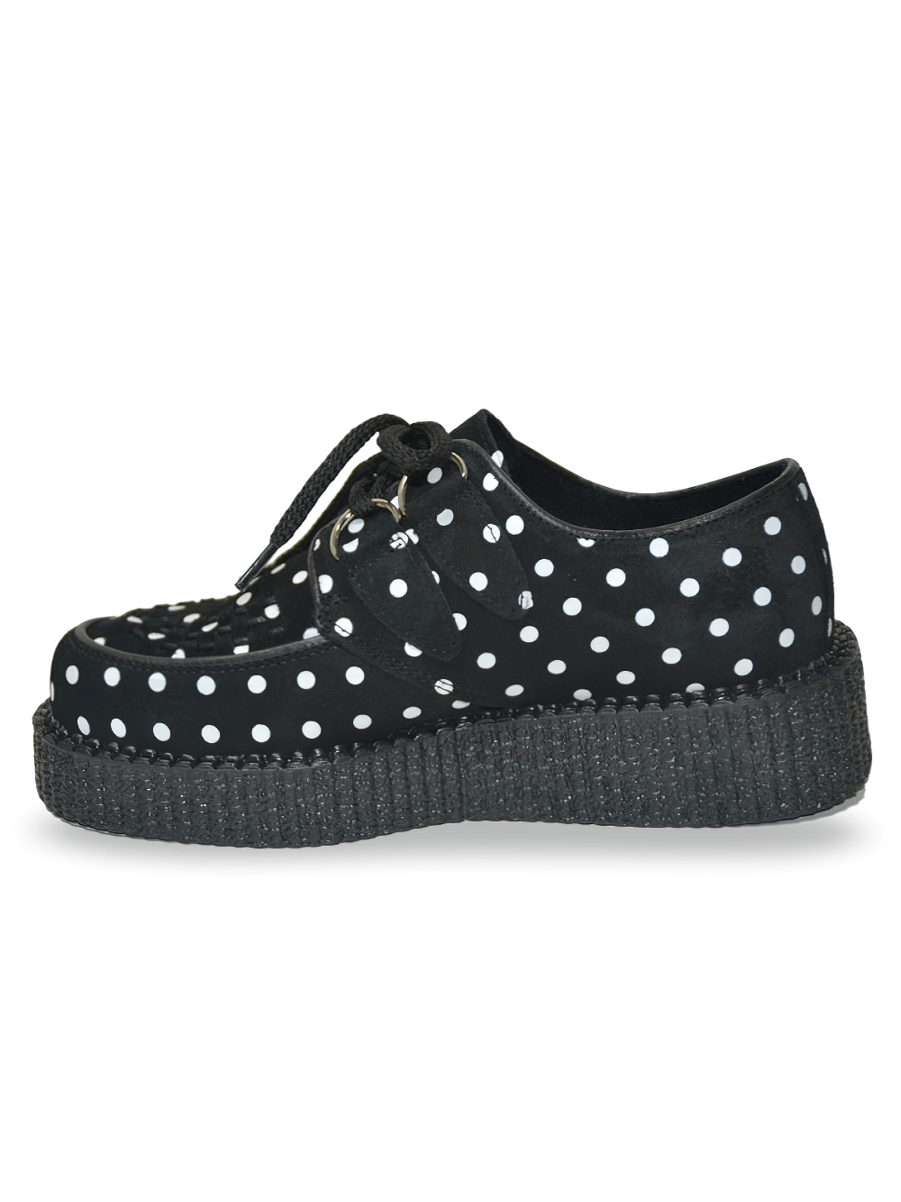 Stylish Polka Dot Black Suede Creepers with Lace-Up