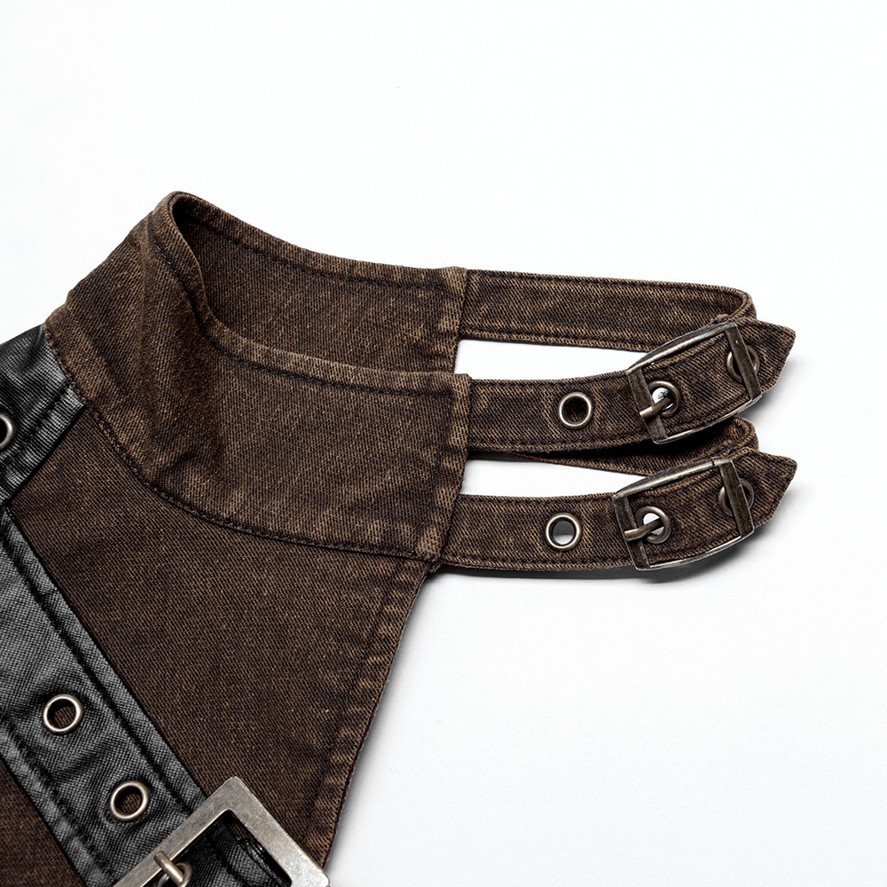 Stylish punk one-arm jacket collar with adjustable straps and eyelets in faux leather fabric.