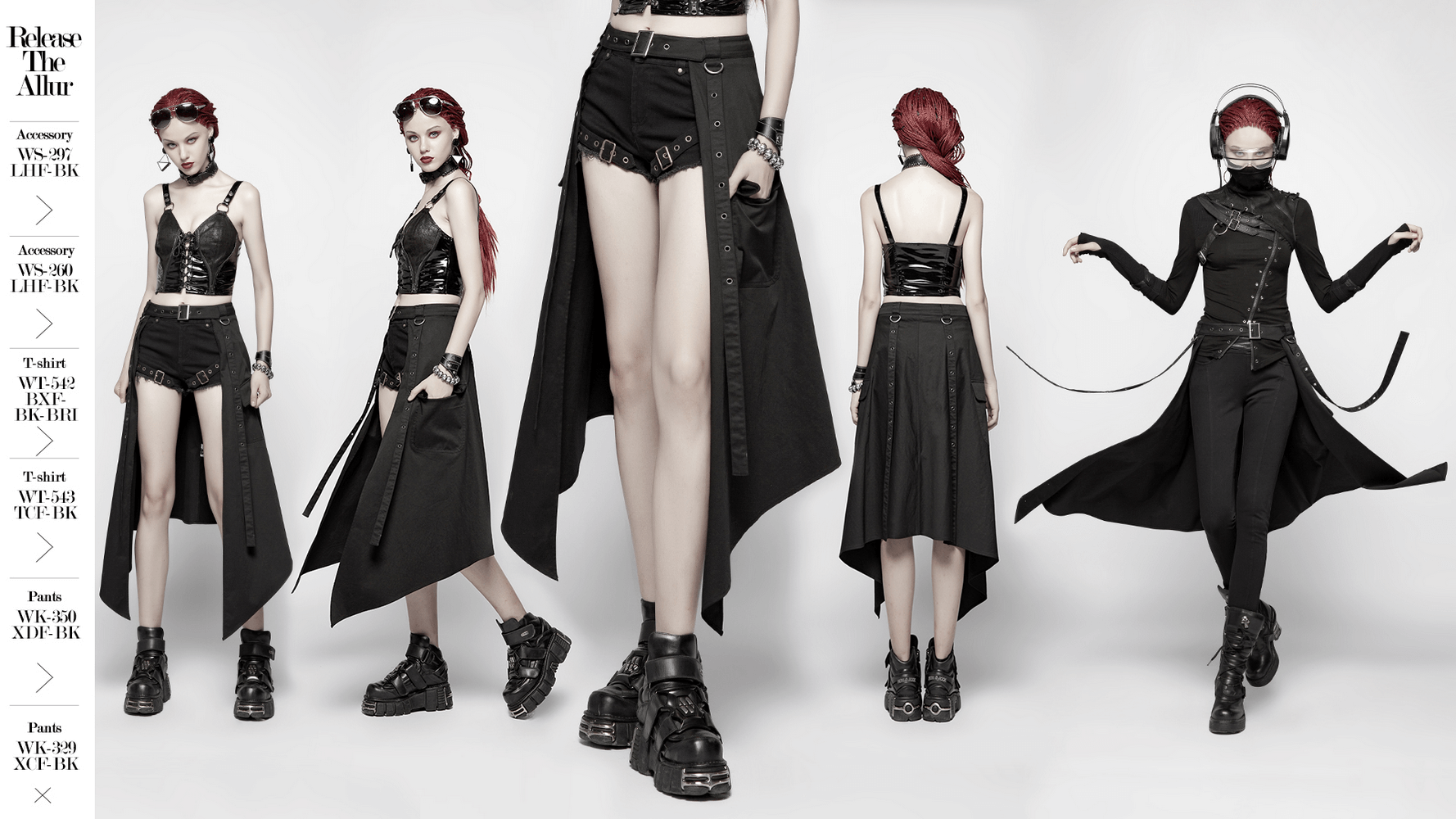 Stylish punk black asymmetrical cargo mini skirt showcasing its edgy design and versatility in various outfits.