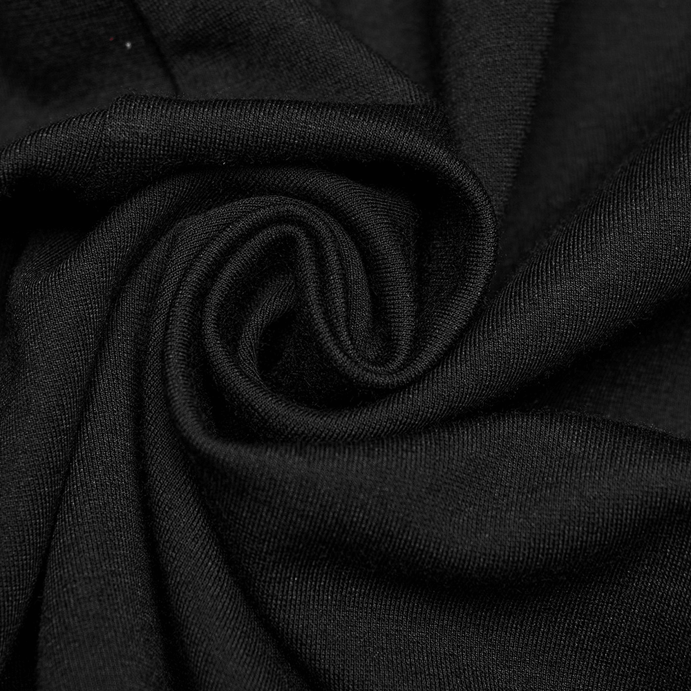Black stretch knit fabric showcasing a soft, comfortable texture perfect for edgy fashion.