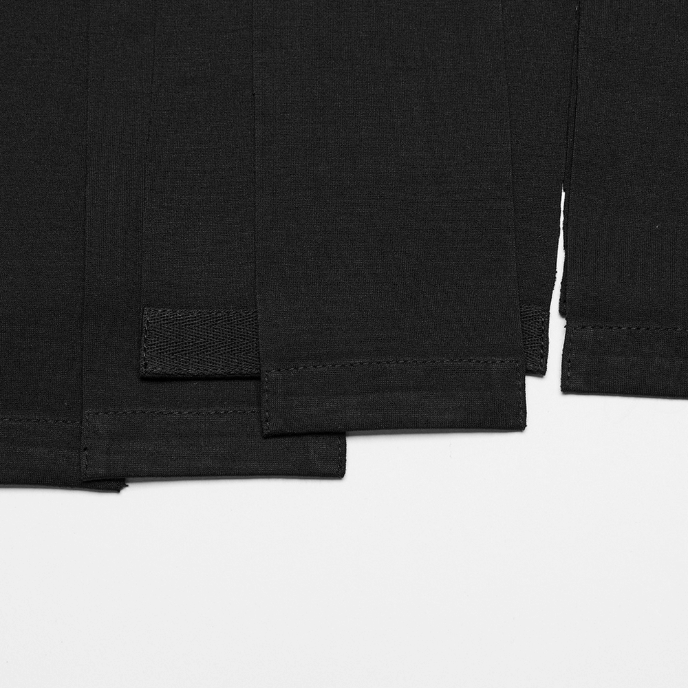 Close-up of the stylish black long split skirt fringe detailing, showcasing its modern and edgy design.