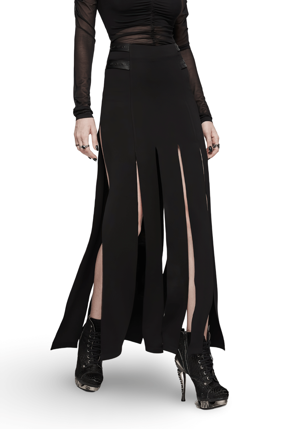 Stylish Punk Black Long Split Skirt-Fringe with Pokets