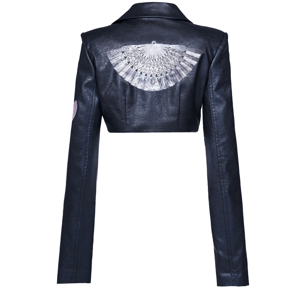 Stylish Punk Cropped Leather Jacket with Prints