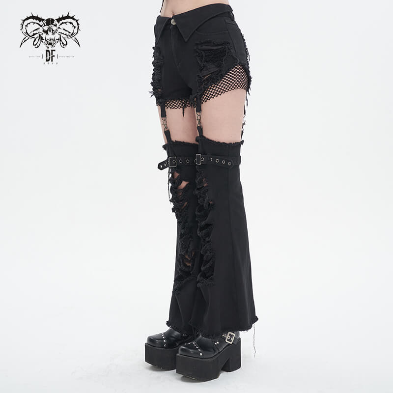 Stylish Punk Detachable Two-Wear Flared Pants for Women / Female Alternative Fashion - HARD'N'HEAVY
