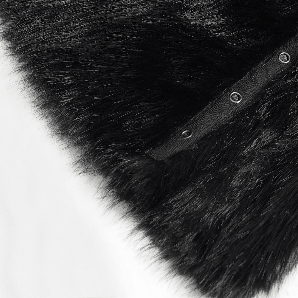Stylish Punk Faux Fur Flared Pants with Side Chains, black faux fur hem with eyelet details for gothic grunge flair