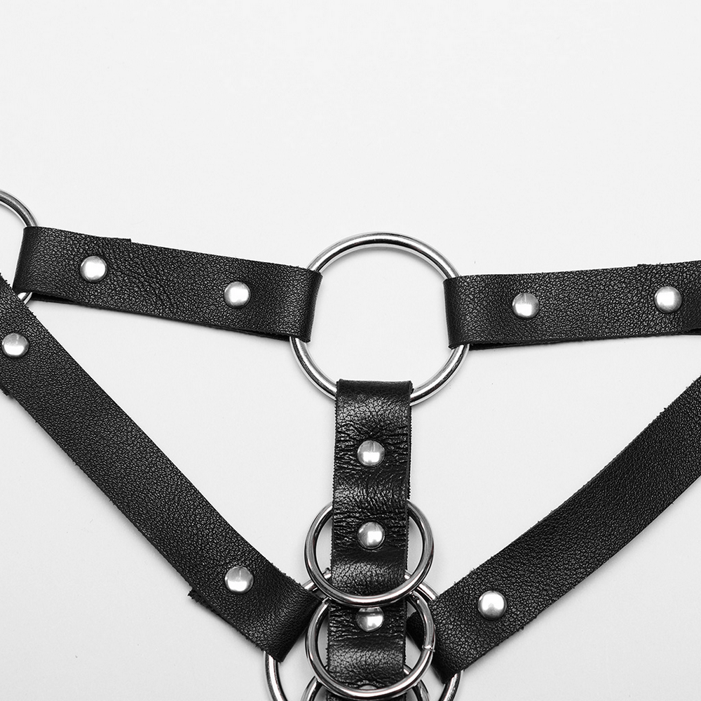 Stylish punk harness with metal rings and adjustable straps for an edgy look