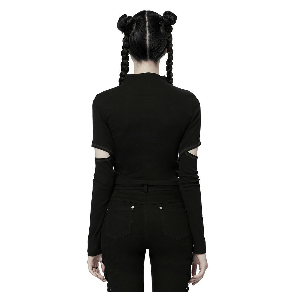 Stylish Punk Hollow-Out High Collar Top With Eyelets - HARD'N'HEAVY