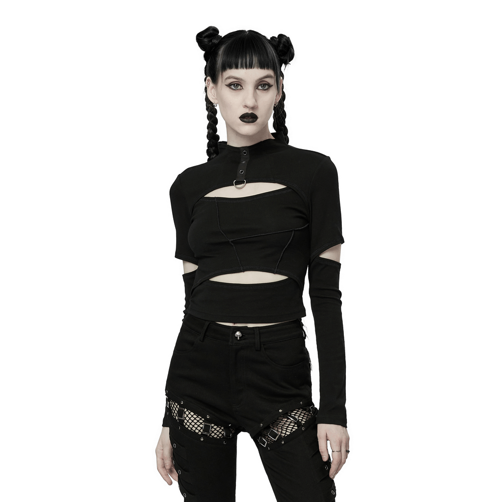 Stylish Punk Hollow-Out High Collar Top With Eyelets - HARD'N'HEAVY