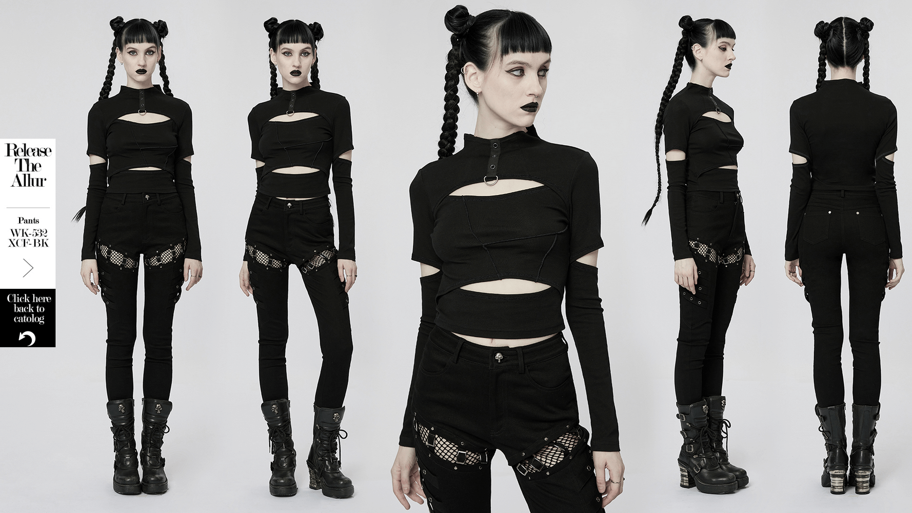 Stylish Punk Hollow-Out High Collar Top With Eyelets - HARD'N'HEAVY