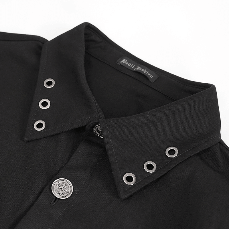Stylish Punk Long Sleeve Shirt for Men / Male Black Shirts with Nylon Straps & Buckles on Both Sides