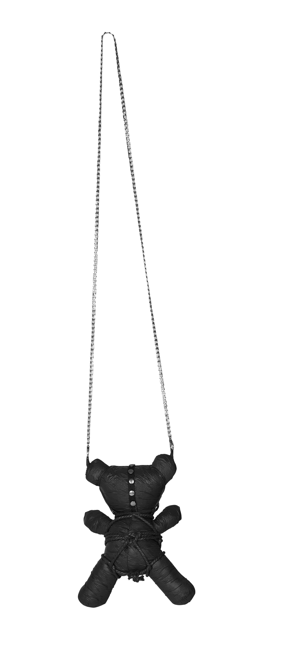 Gothic Taboo Bear plush with detachable chain in black, combining edgy style and cuddly comfort for unique dark decor.