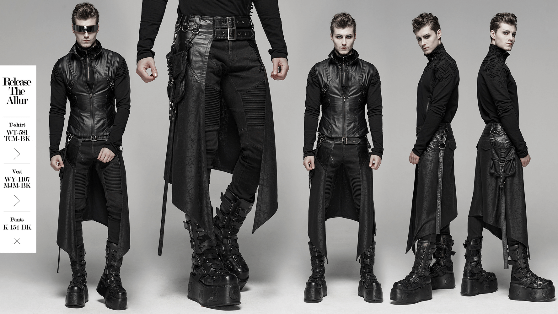 Stylish punk rave men's dieselpunk half kilt skirt with edgy details and practical pockets for festivals.