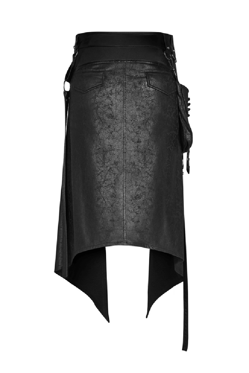 Stylish punk rave men's dieselpunk half skirt with adjustable buckles and removable pocket in a dark cracked aesthetic.