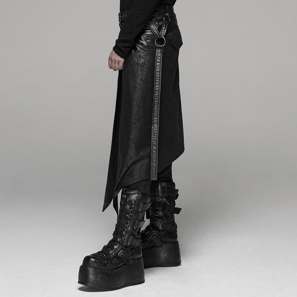 Stylish Punk Rave men's dieselpunk half kilt skirt with adjustable buckles and dark aesthetic.