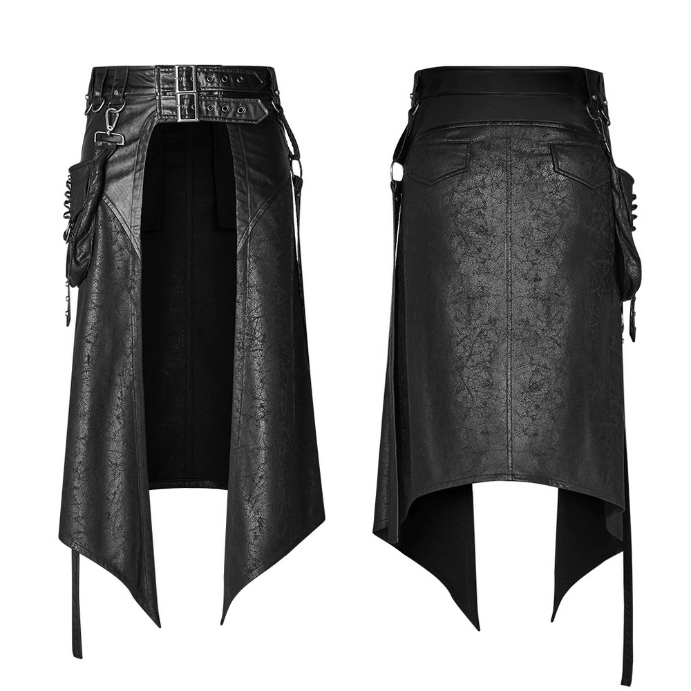 Stylish punk men's dieselpunk half kilt skirt with edgy cracked design and adjustable buckles.