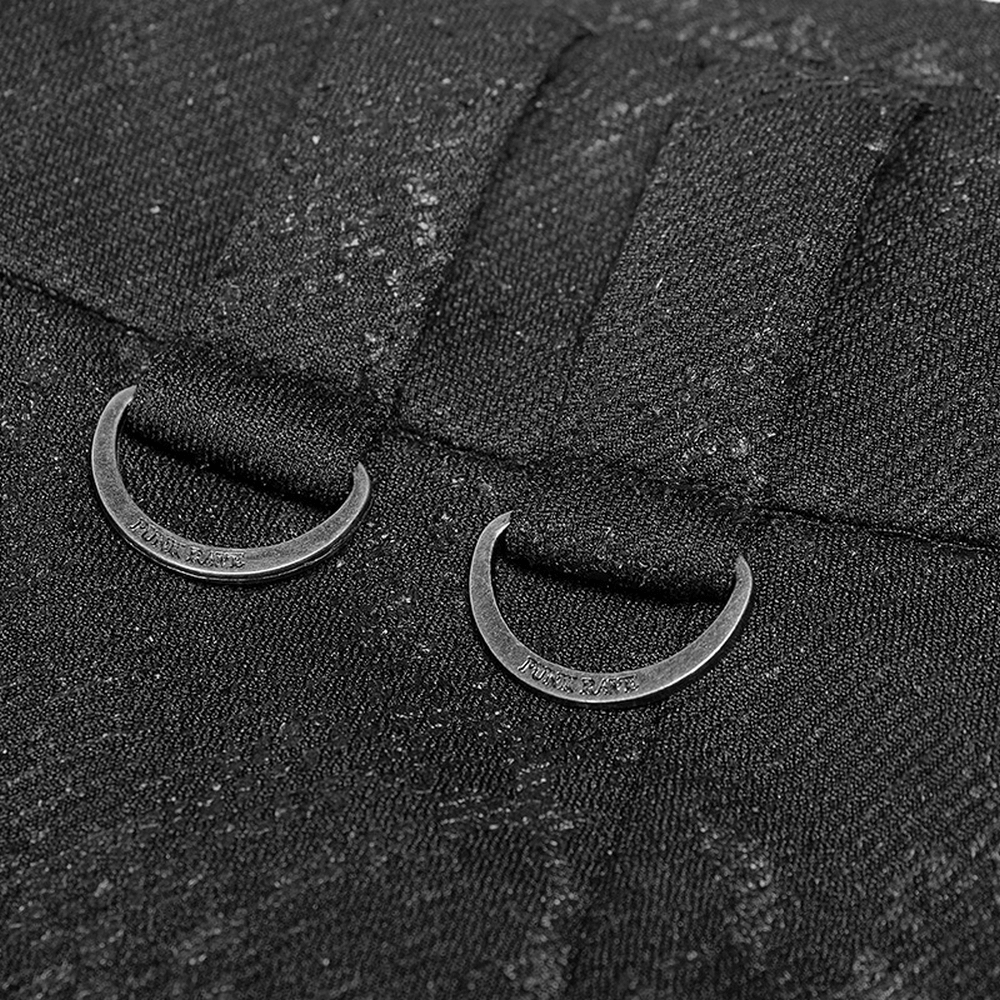 Close-up of metal eyelets on a stylish punk rave mini skirt showcasing intricate details.