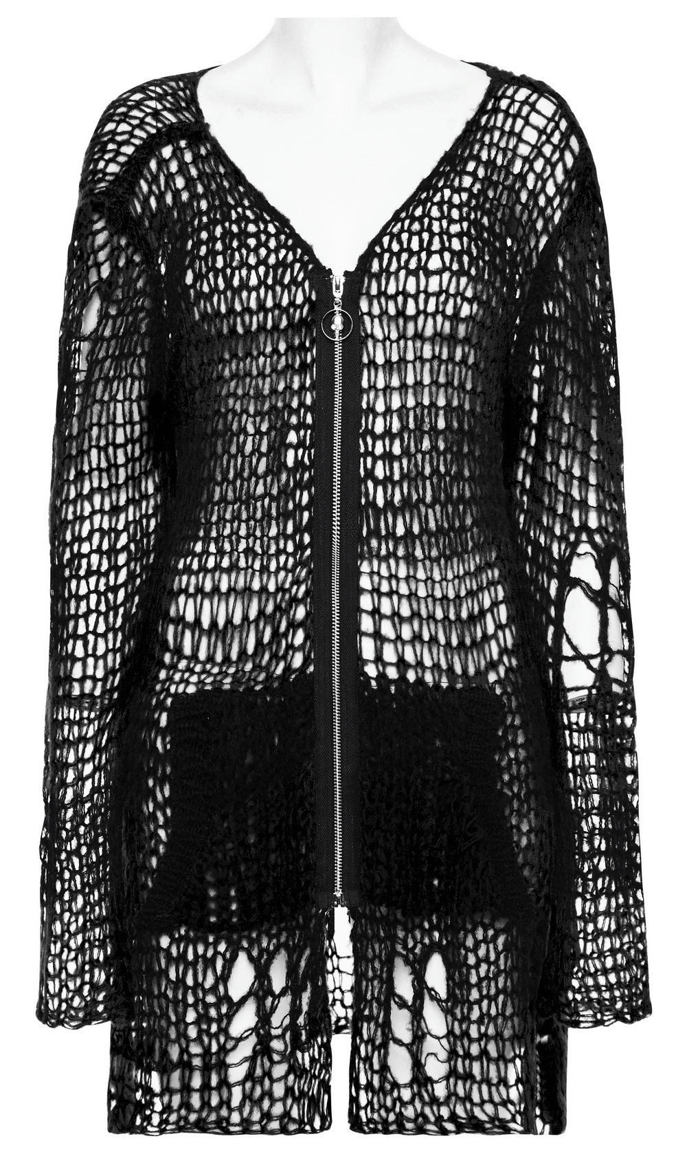 Stylish Punk Rave Shredded Black Gothic Cardigan