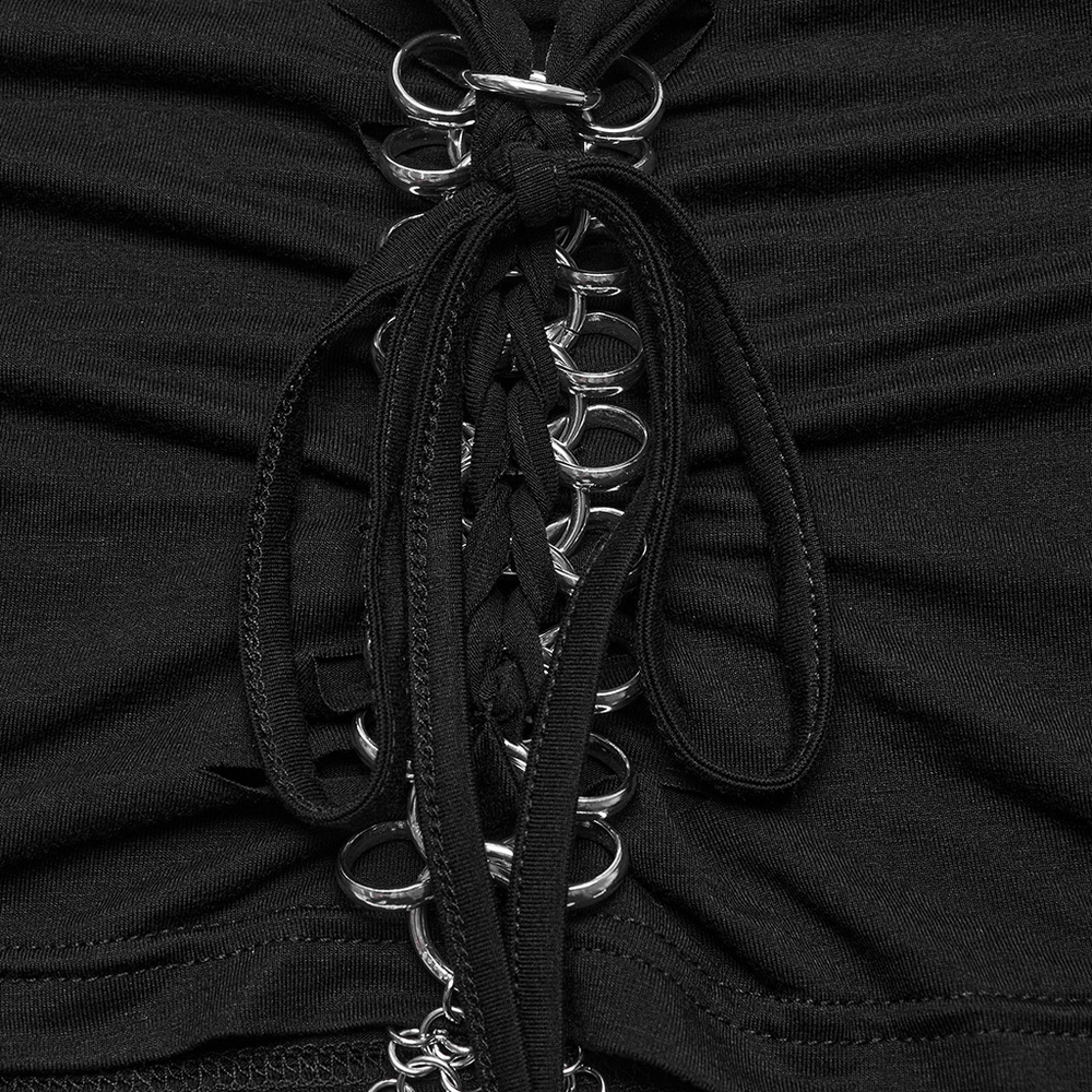 Stylish Punk-Rock Black Chain Detail Crop Top