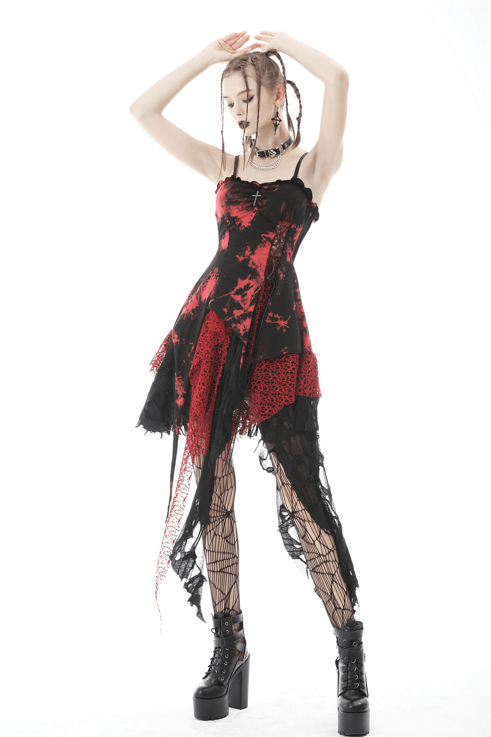 Stylish Punk Rock Dress with Irregular Net and Straps