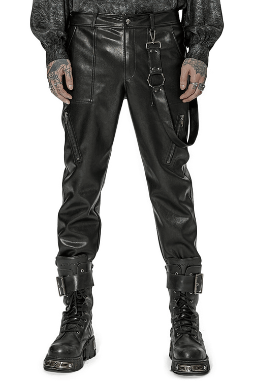 Stylish Punk Rock Faux Leather Lace-Up Pants