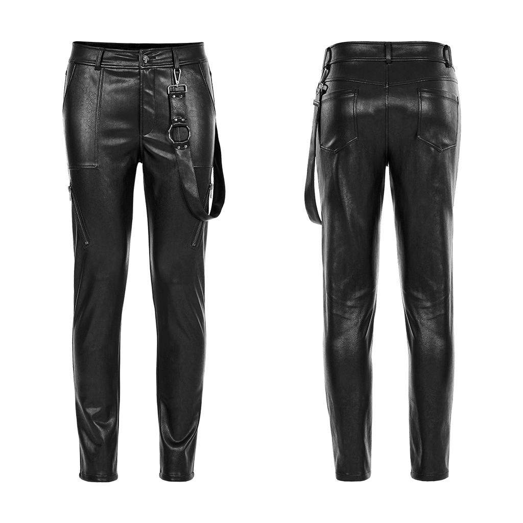 Stylish punk rock faux leather lace-up pants with removable side loop for edgy streetwear looks.